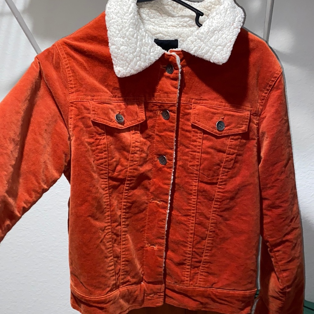 orange forever 21 faux fur lined coat